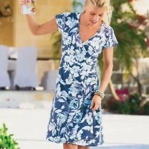 Soft Surroundings Shapely Anywhere Blue Floral Faux Wrap Dress